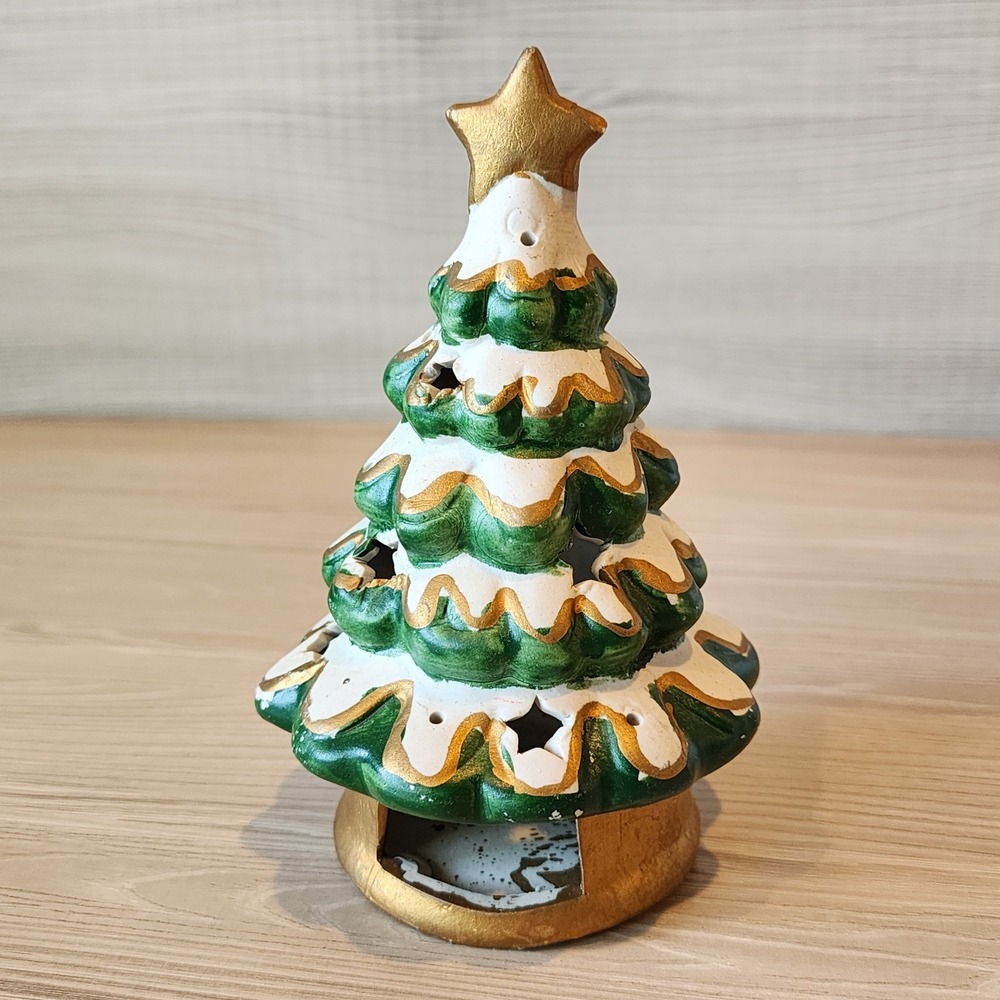 Vintage 1996 Hermitage Pottery Ceramic Christmas Tree Tea Light Holder PT 8602